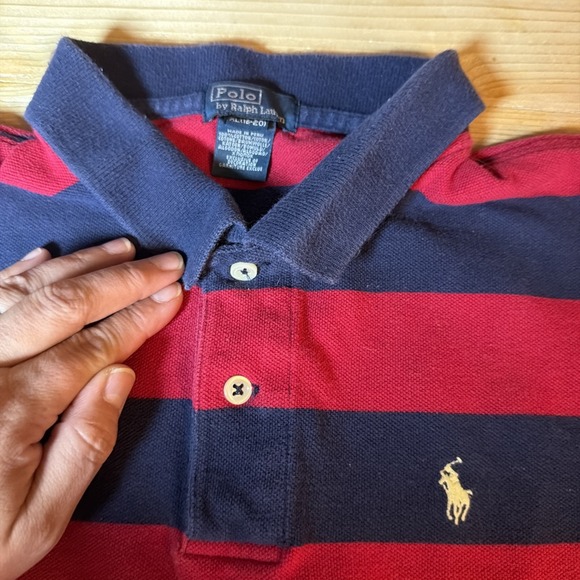 Polo By Ralph Lauren  Blue Red Striped Short Sleeve Size Youth XL 18-20 - Picture 2 of 6